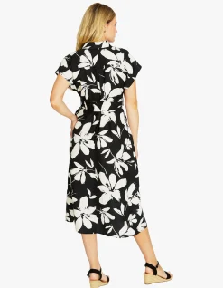 Abstract Bloom Belted Midi Shirt Dress