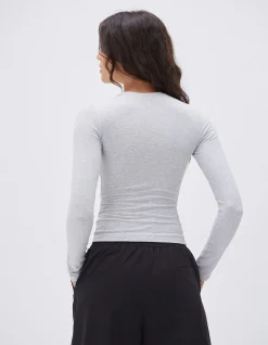 Adanola Cotton Stretch Fitted Long Sleeve Top