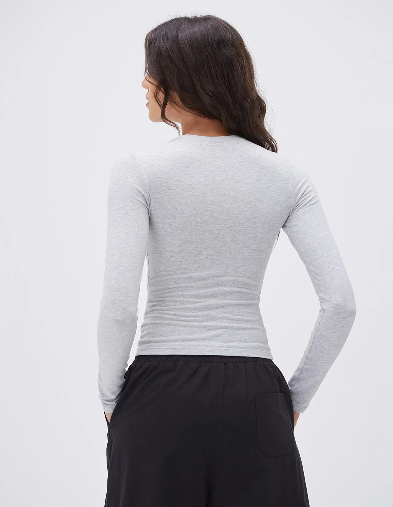 Adanola Cotton Stretch Fitted Long Sleeve Top
