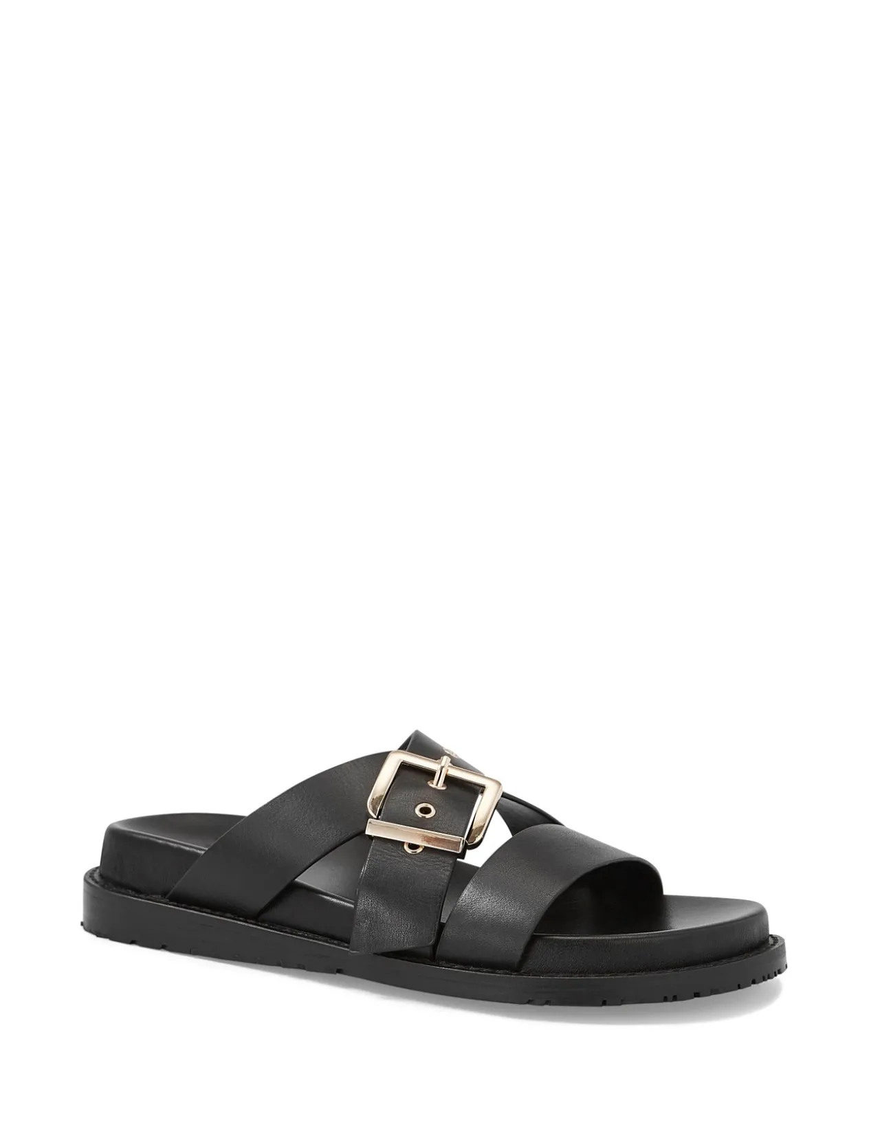 ADELLE Black Leather Footbed Sandal