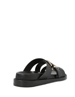 ADELLE Black Leather Footbed Sandal