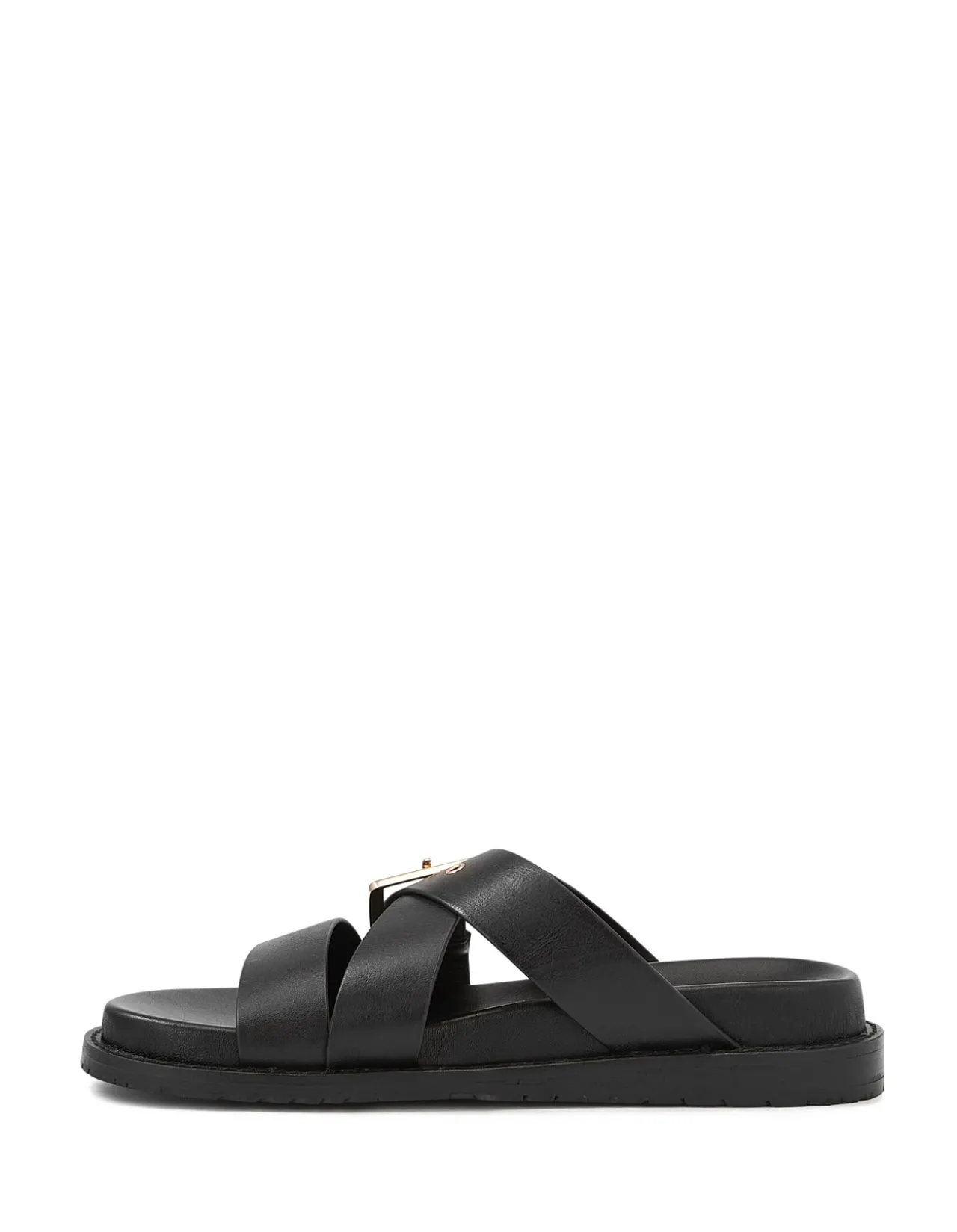 ADELLE Black Leather Footbed Sandal