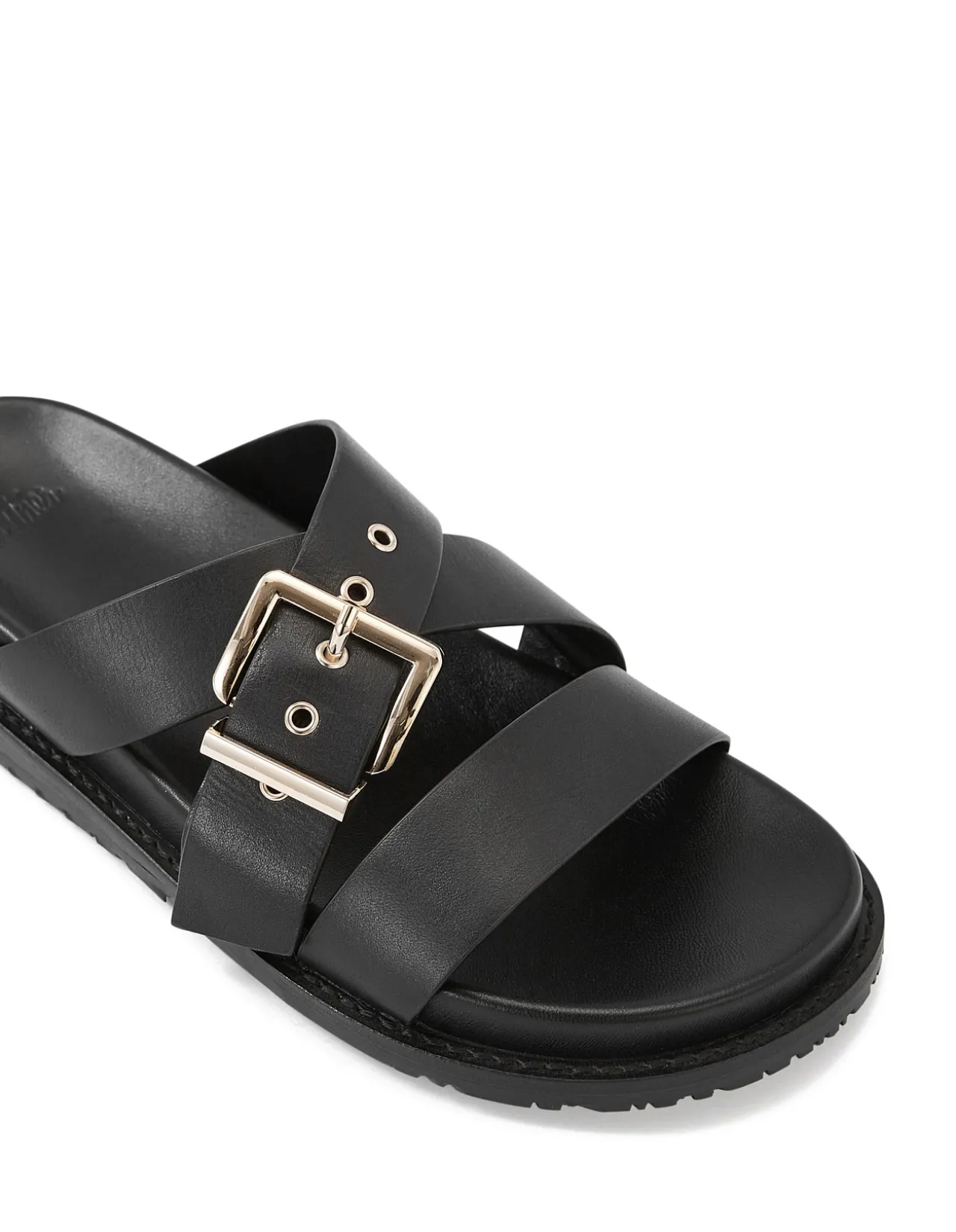 ADELLE Black Leather Footbed Sandal