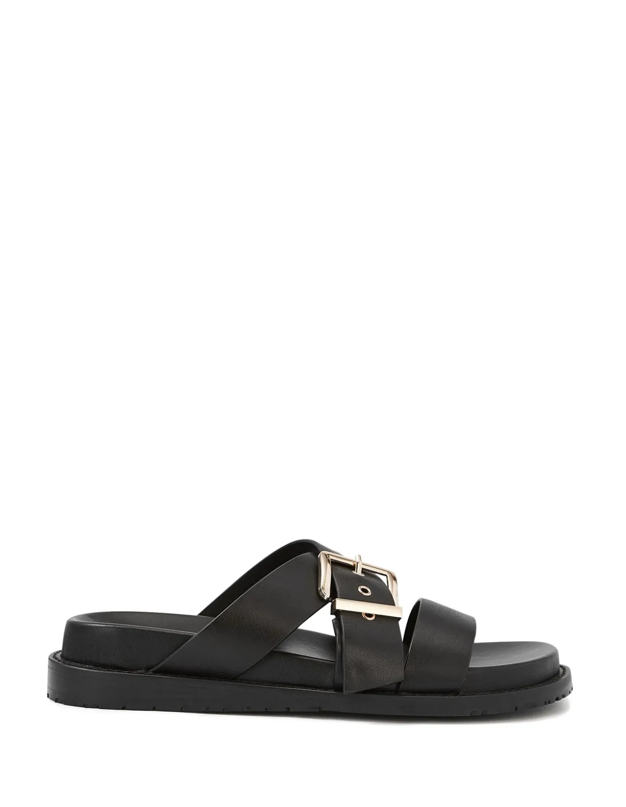 ADELLE Black Leather Footbed Sandal