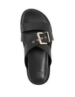 ADELLE Black Leather Footbed Sandal
