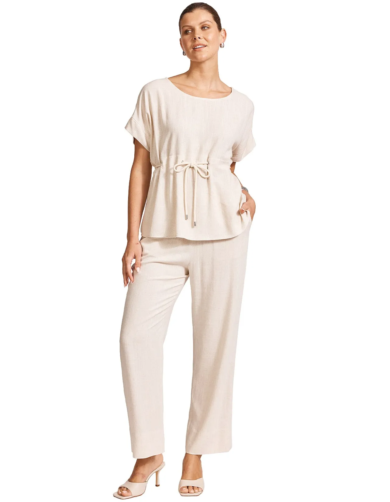 Alesia Rope Waist Linen Blend Top