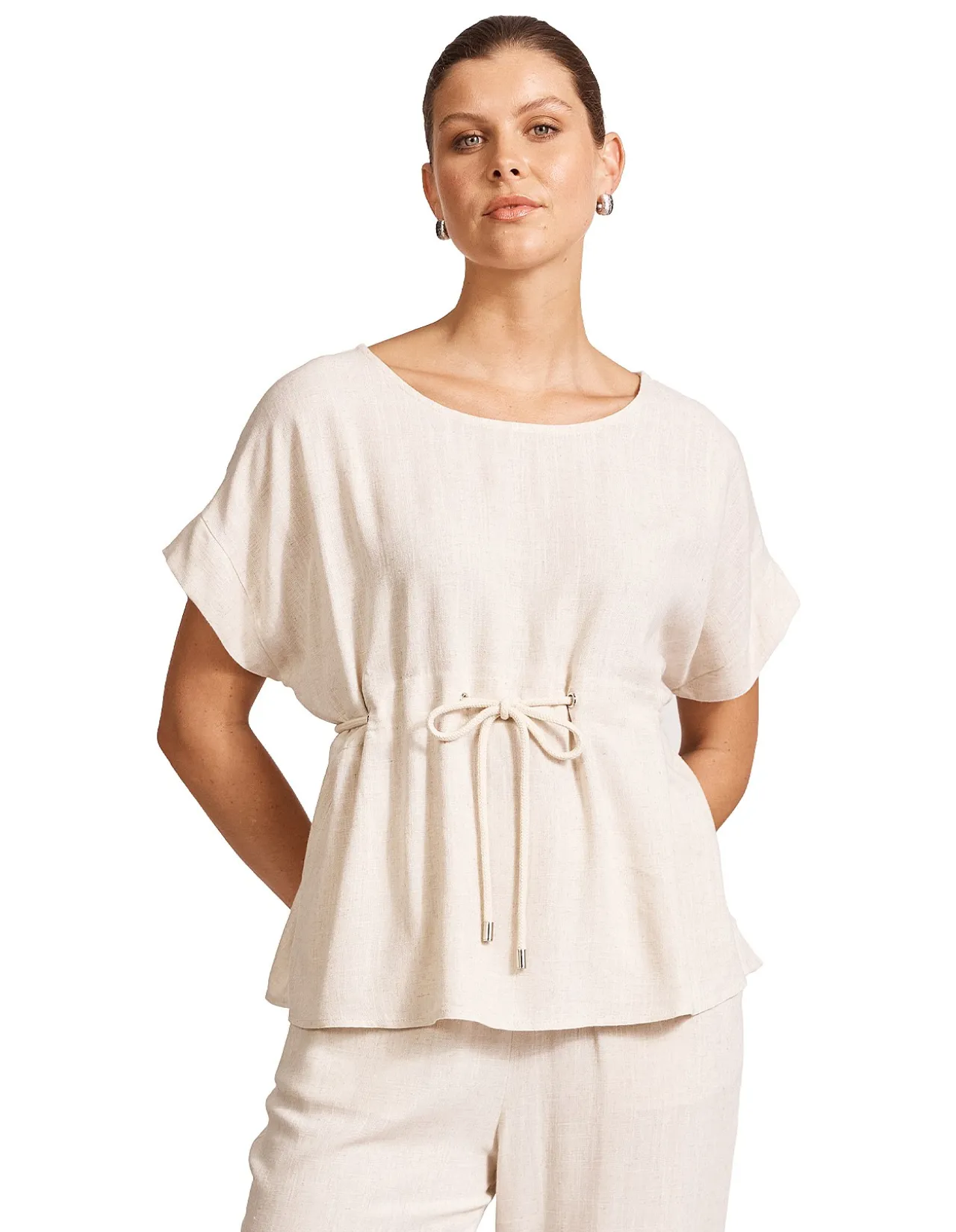 Alesia Rope Waist Linen Blend Top