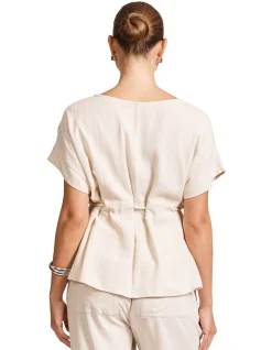 Alesia Rope Waist Linen Blend Top