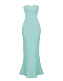 Alette Jade Satin Strapless Maxi Dress
