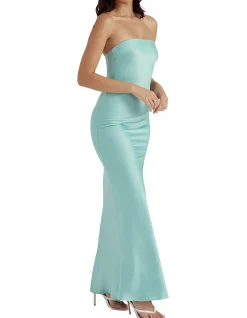 Alette Jade Satin Strapless Maxi Dress