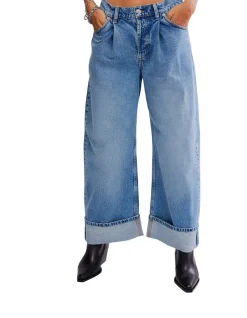 Alia Cuffed Wide Leg Cropped Denim Jeans