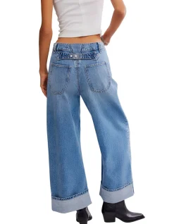 Alia Cuffed Wide Leg Cropped Denim Jeans