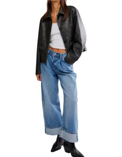 Alia Cuffed Wide Leg Cropped Denim Jeans