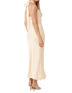 ALICE HALTER NECK SATIN MAXI DRESS