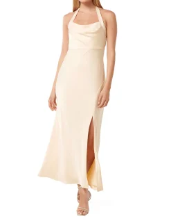 ALICE HALTER NECK SATIN MAXI DRESS