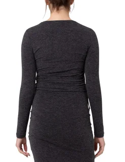 Amber Ruched Long Sleeve Top Dark Charcoal