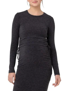 Amber Ruched Long Sleeve Top Dark Charcoal