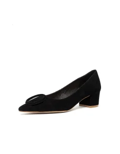 Ameerie Suede Buckle Block Heel Pumps