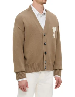 Ami de Coeur Contrast Logo Wool Cotton Cardigan