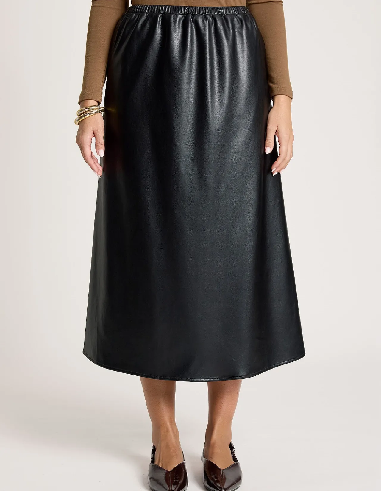 Amina Vegan Leather A Line Midi Skirt