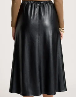 Amina Vegan Leather A Line Midi Skirt