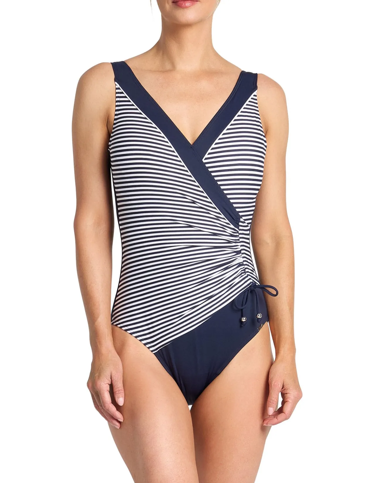 Anchor Stripe DDE Gather Surplice One Piece Swimsuit