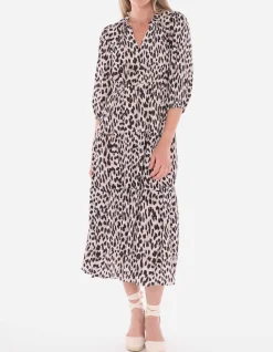 Animal Print Tiered Midi Viscose Dress