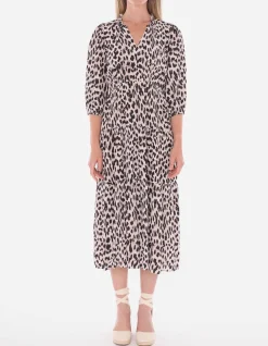 Animal Print Tiered Midi Viscose Dress