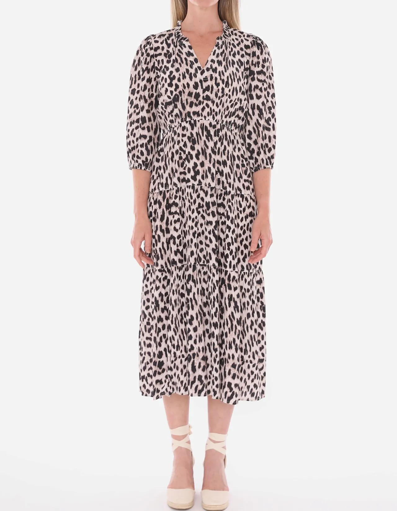 Animal Print Tiered Midi Viscose Dress