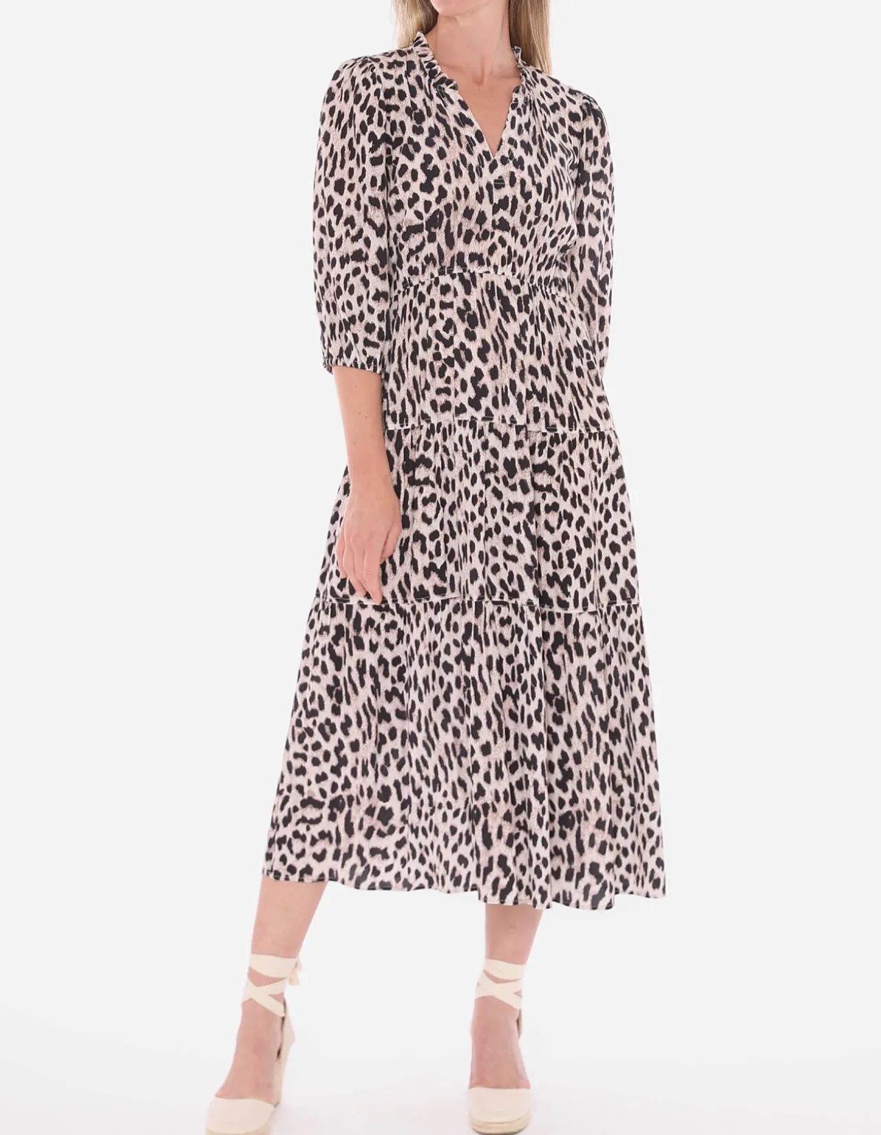 Animal Print Tiered Midi Viscose Dress