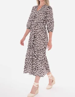 Animal Print Tiered Midi Viscose Dress