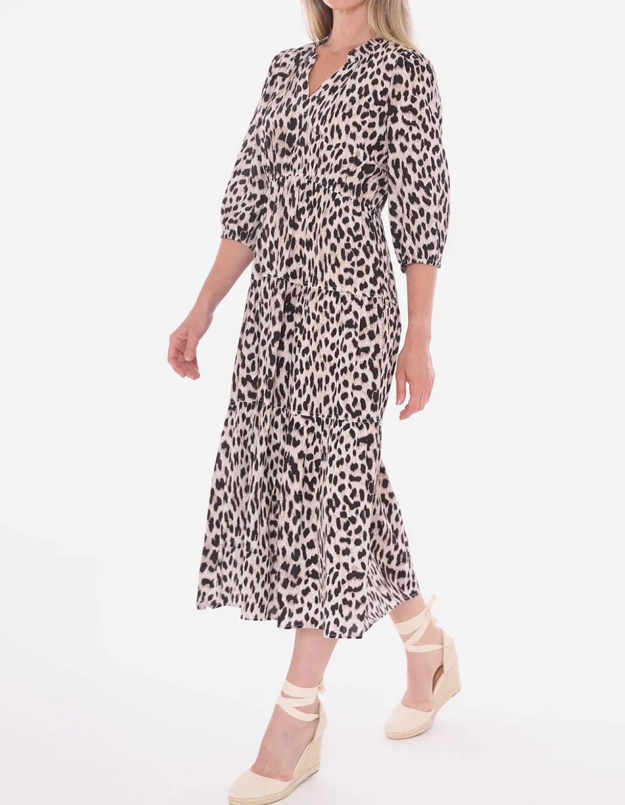 Animal Print Tiered Midi Viscose Dress