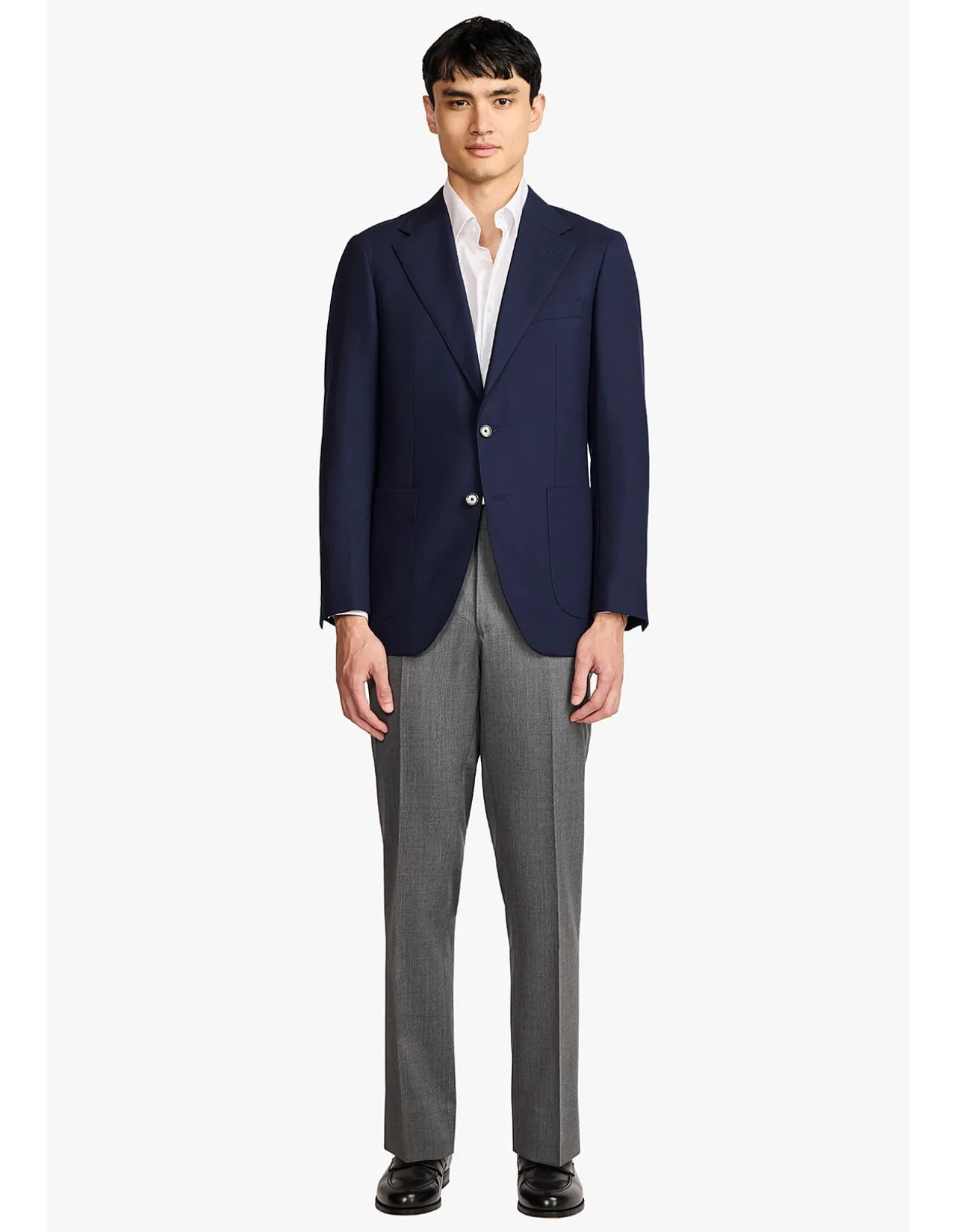 ARCHER HAND MADE BLAZER - WOOL IN NAVY BLUE SELF DESIGN