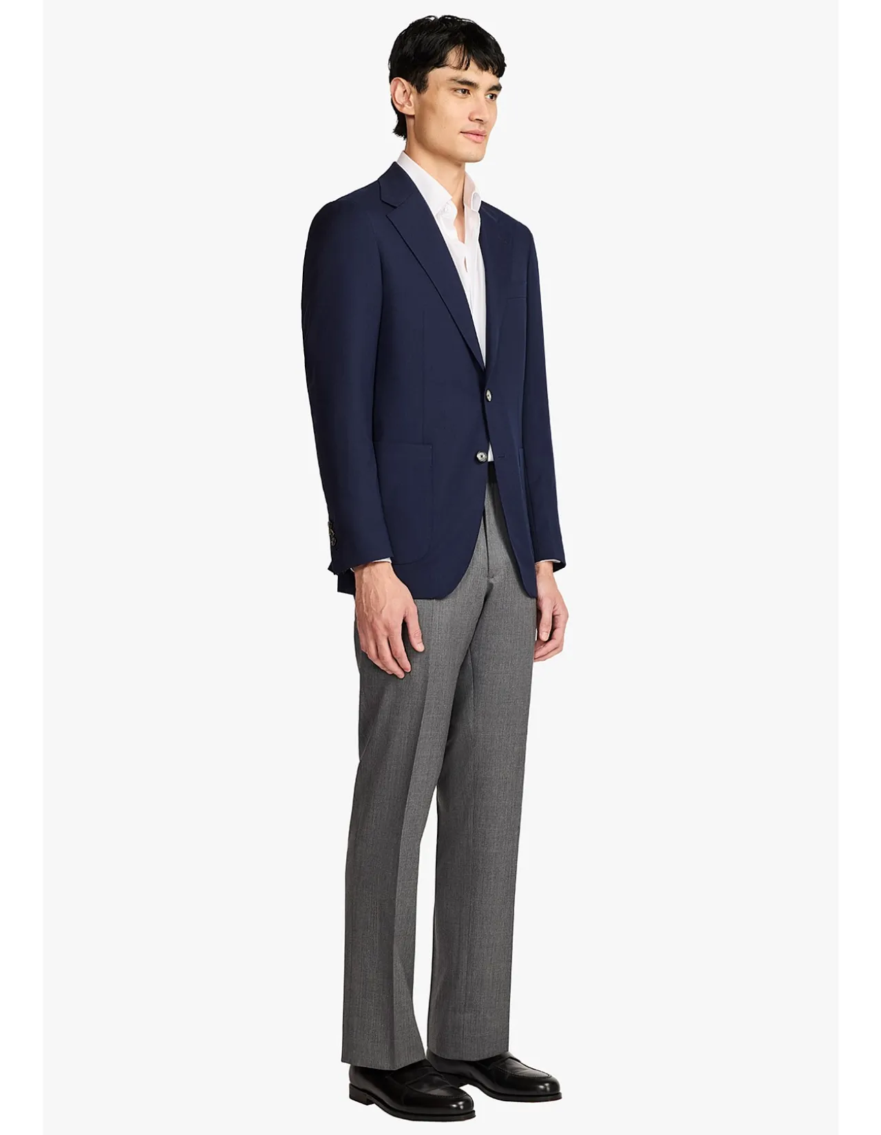 ARCHER HAND MADE BLAZER - WOOL IN NAVY BLUE SELF DESIGN