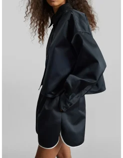 ARLEN CROPPED SATIN BU SHIRT