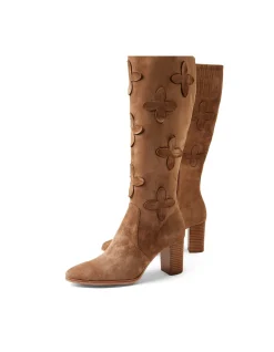 Ashanti Suede Floral Knee High Boots