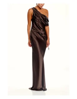 ASYMMETRIC DRAPE GOWN WITH TIE