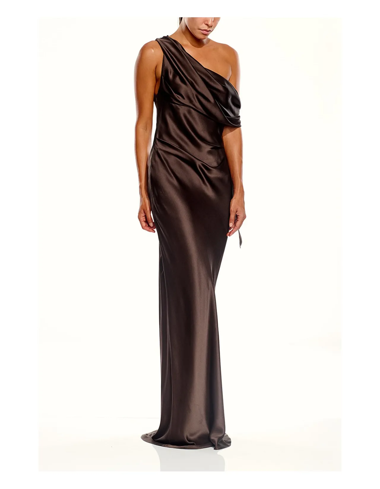 ASYMMETRIC DRAPE GOWN WITH TIE