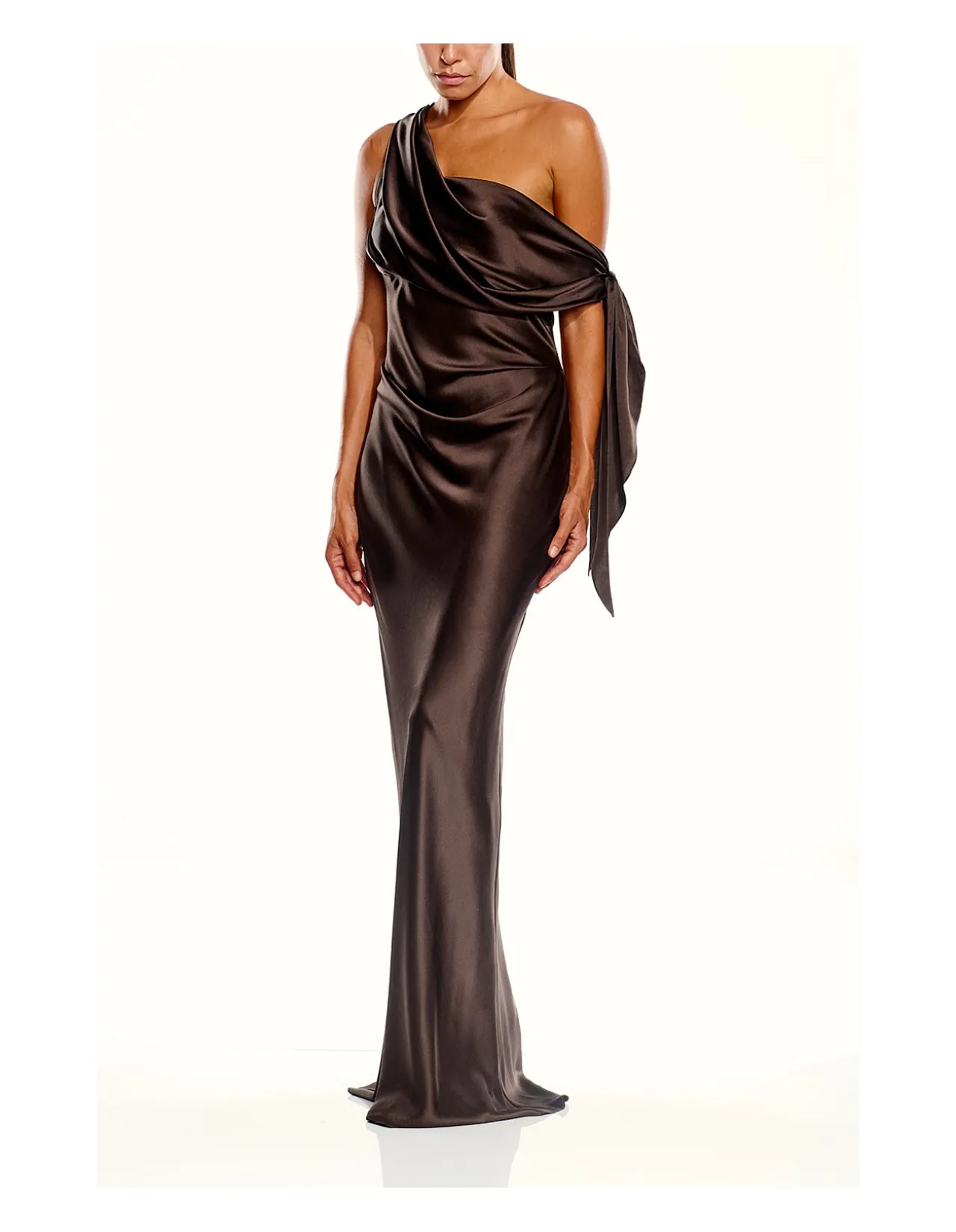 ASYMMETRIC DRAPE GOWN WITH TIE