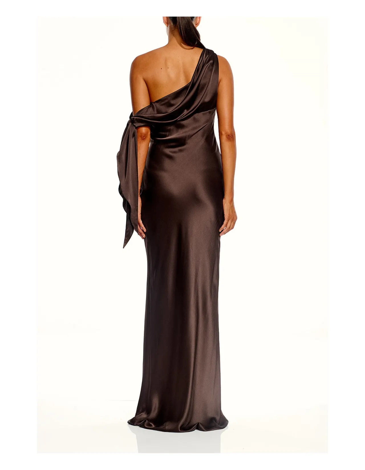 ASYMMETRIC DRAPE GOWN WITH TIE