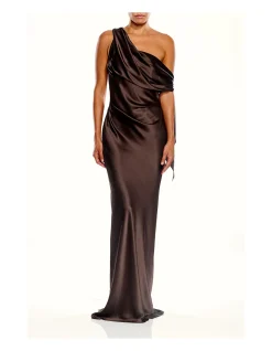 ASYMMETRIC DRAPE GOWN WITH TIE