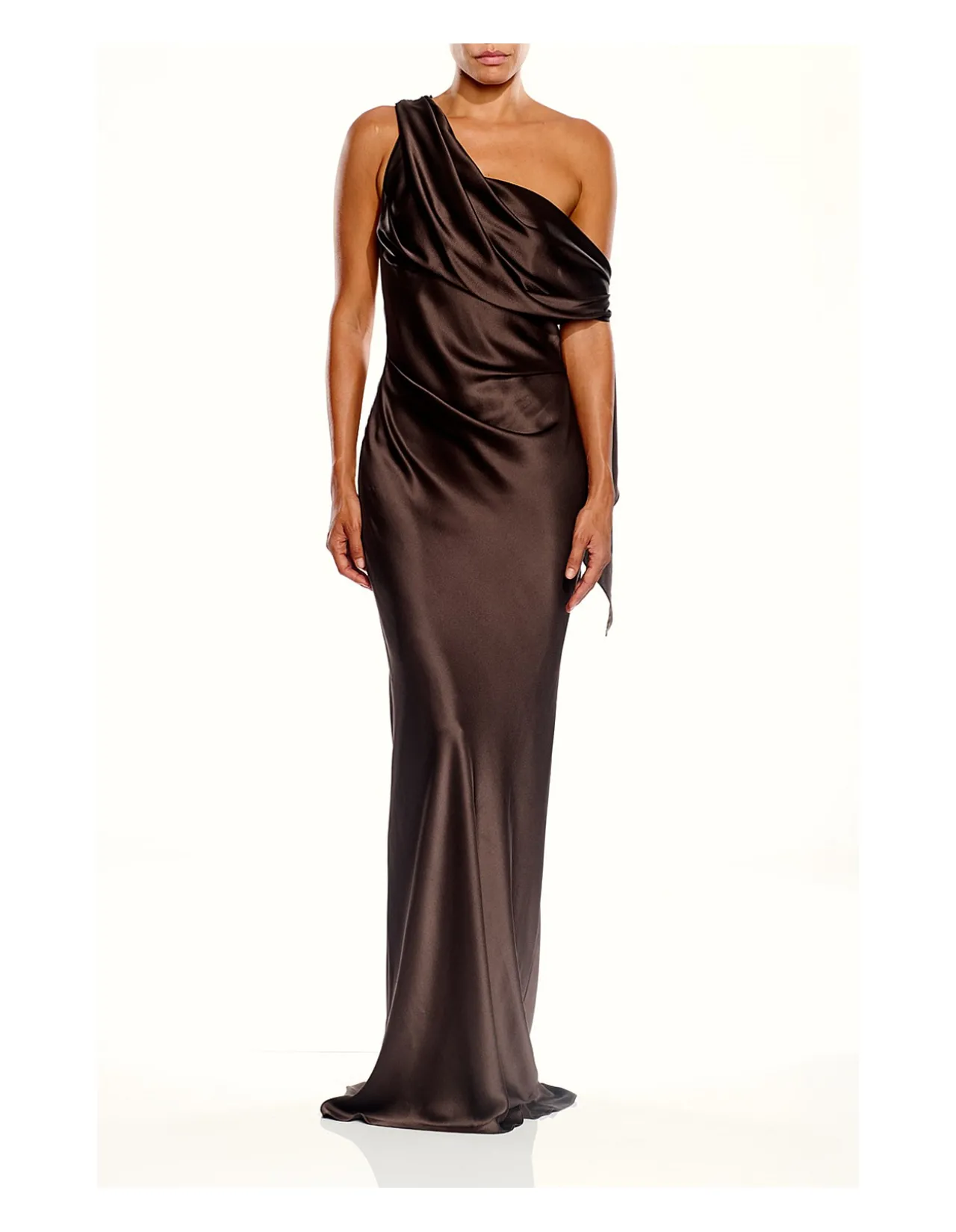 ASYMMETRIC DRAPE GOWN WITH TIE
