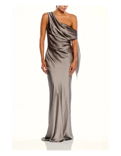 ASYMMETRIC DRAPE GOWN WITH TIE