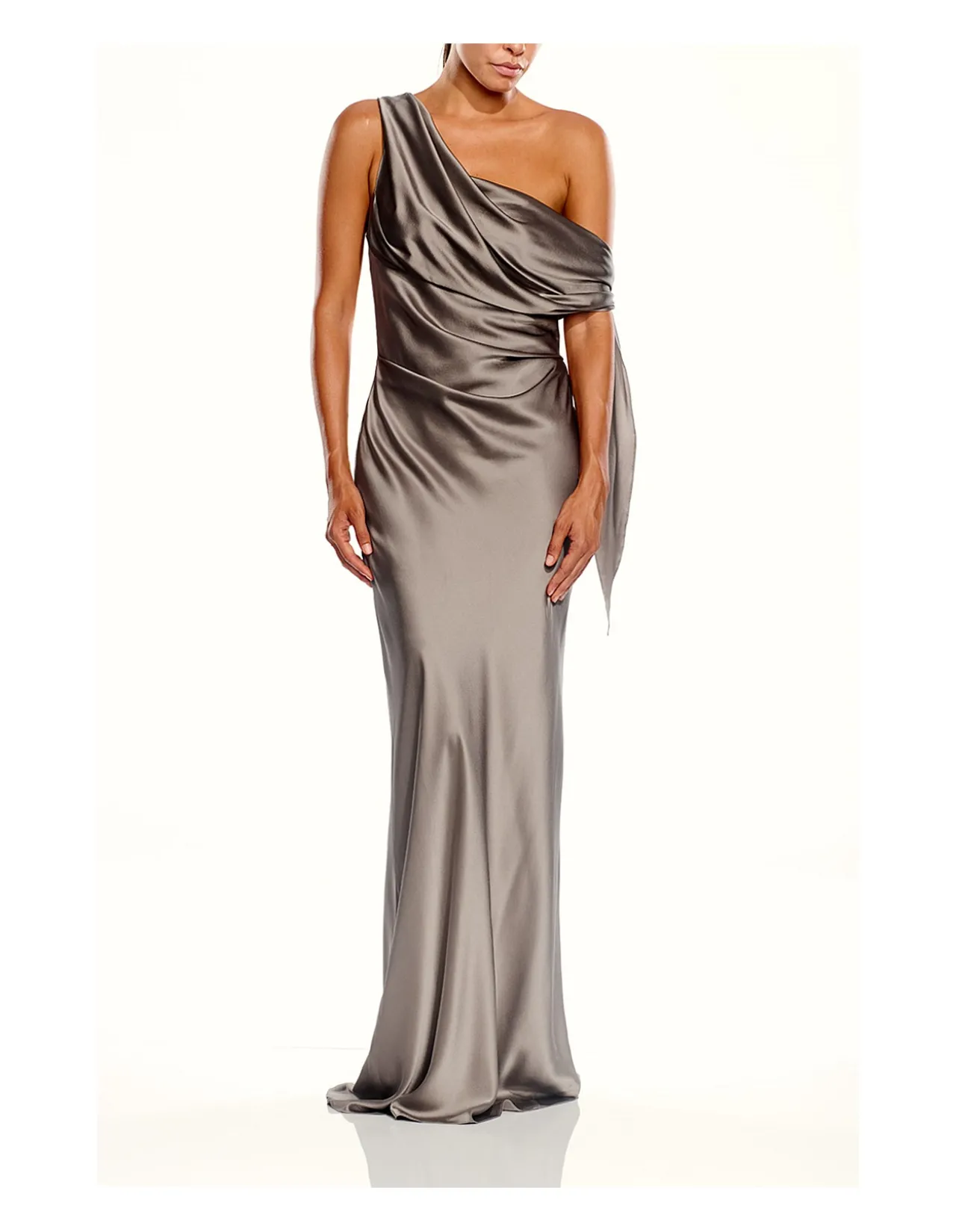 ASYMMETRIC DRAPE GOWN WITH TIE
