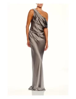 ASYMMETRIC DRAPE GOWN WITH TIE