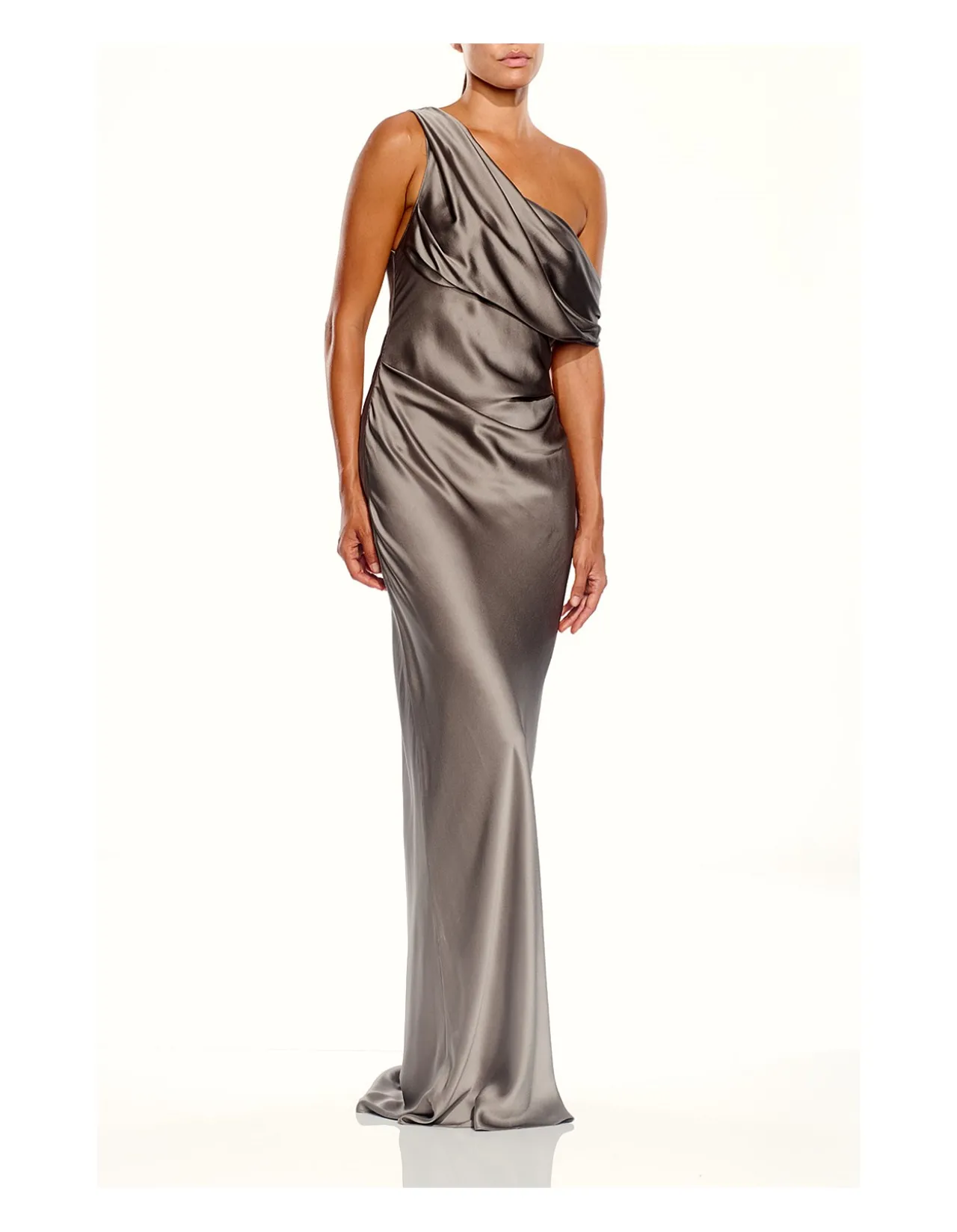 ASYMMETRIC DRAPE GOWN WITH TIE