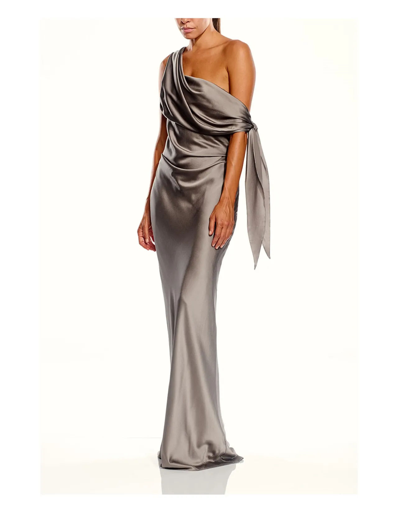ASYMMETRIC DRAPE GOWN WITH TIE