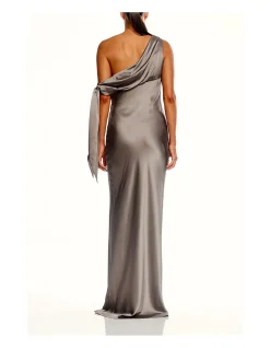 ASYMMETRIC DRAPE GOWN WITH TIE