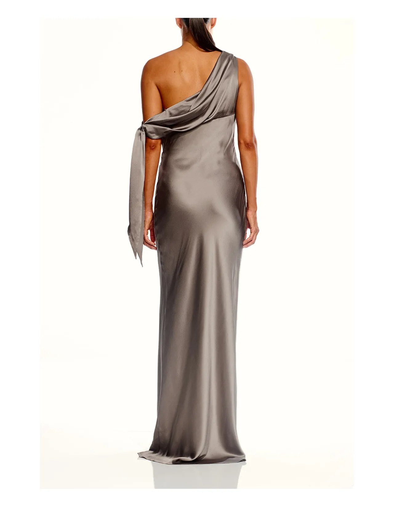 ASYMMETRIC DRAPE GOWN WITH TIE