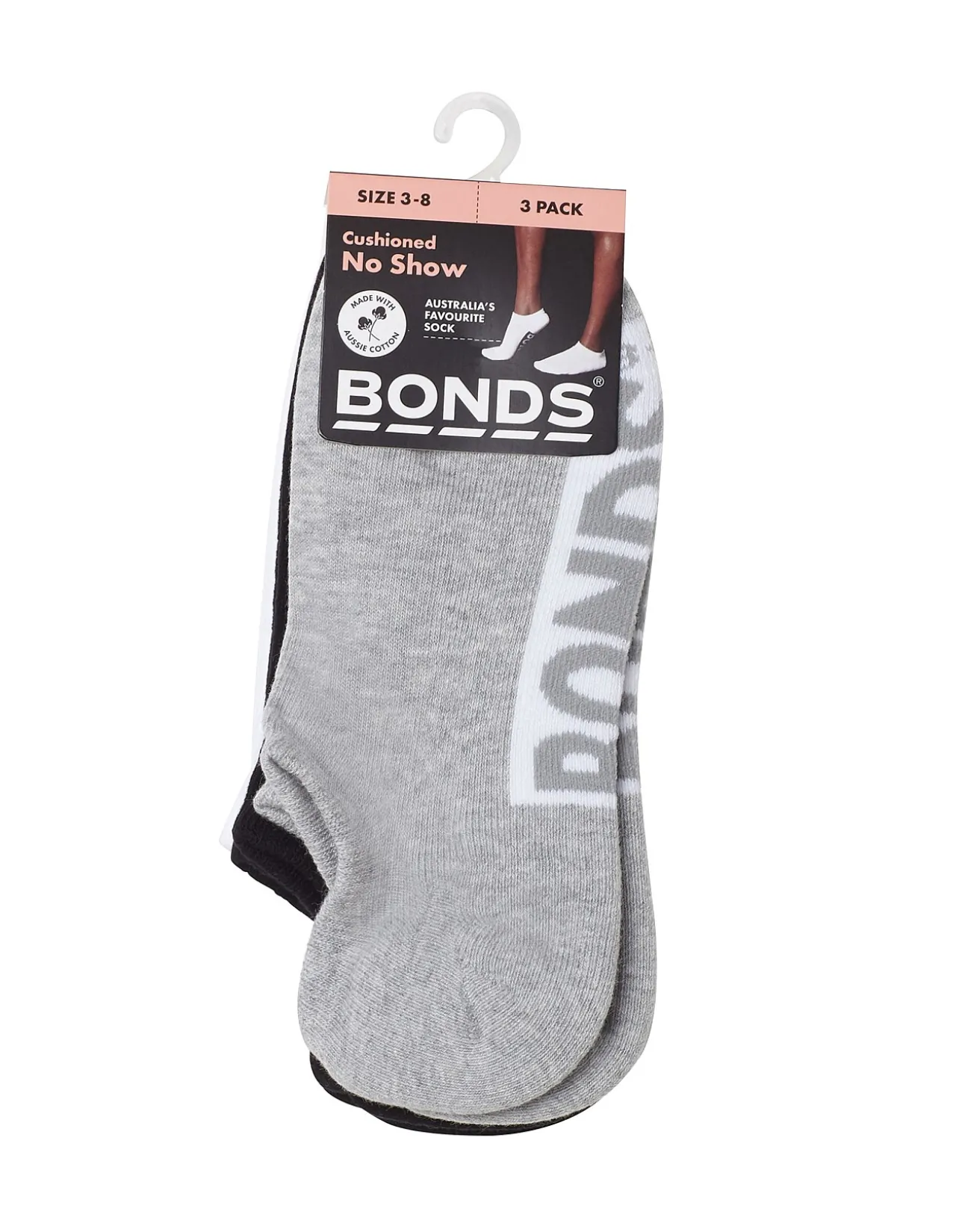 Aus Cotton Logo Cushioned No Show Socks 3 Pack